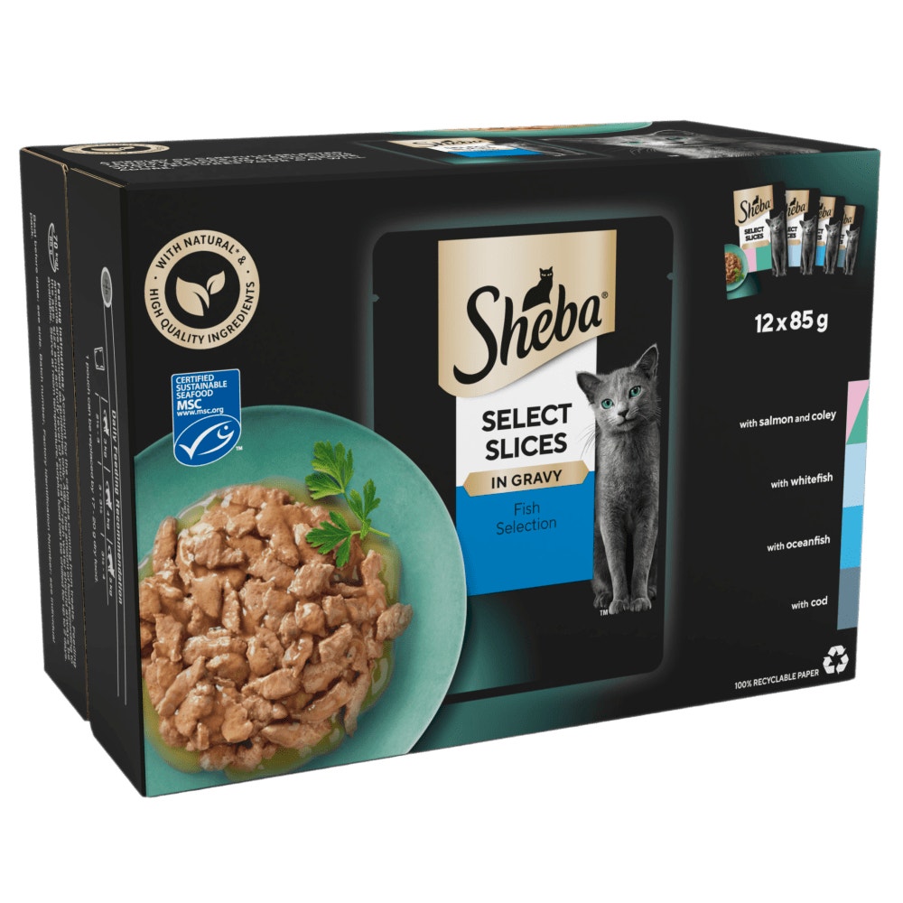 SHEBA® Select Slices Adult Cat Food Fish Selection in Gravy 12 x 85g Pouch - 1
