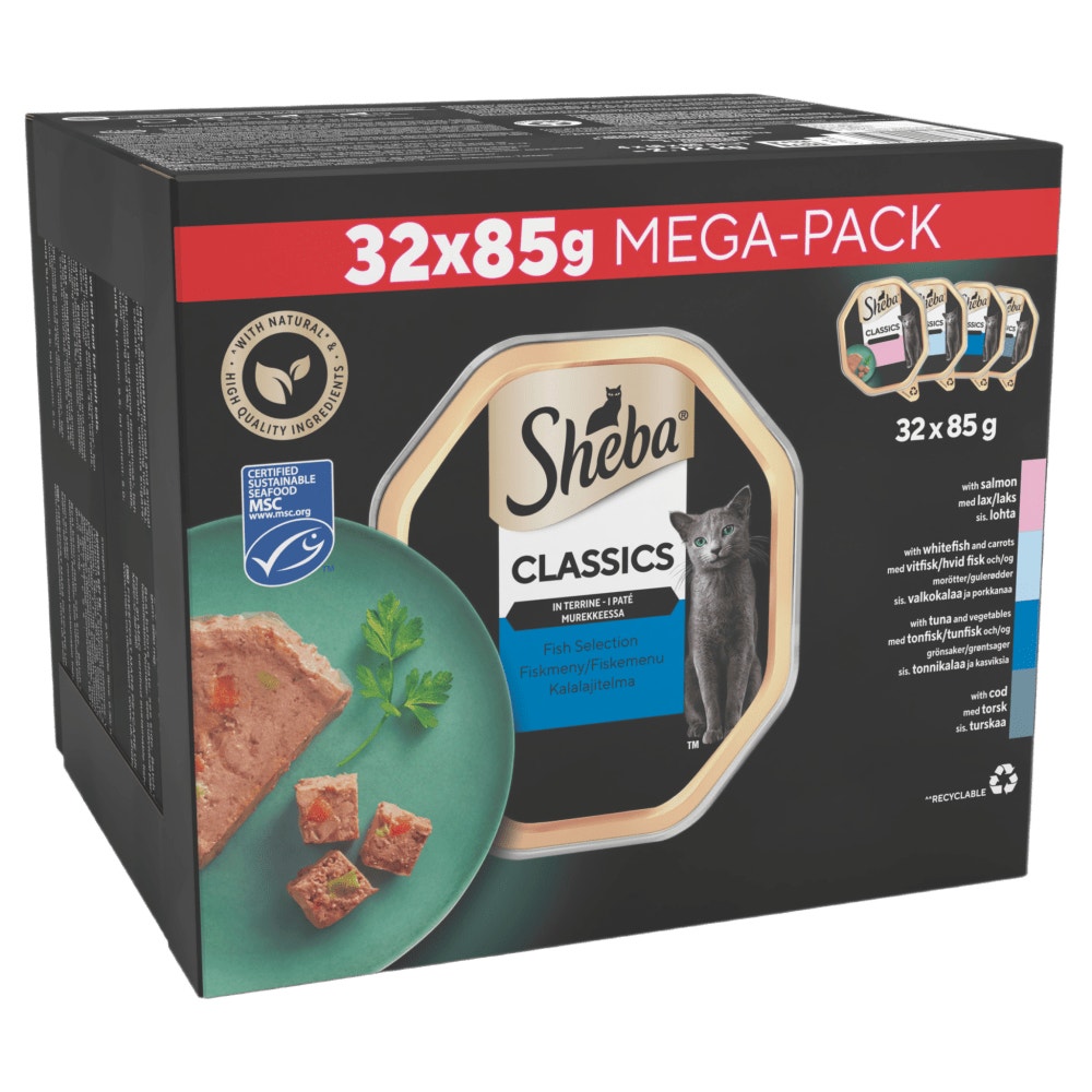 SHEBA® Classics Adult Wet Cat Food Ocean Selection in Terrine 32 x 85g Tray - 1