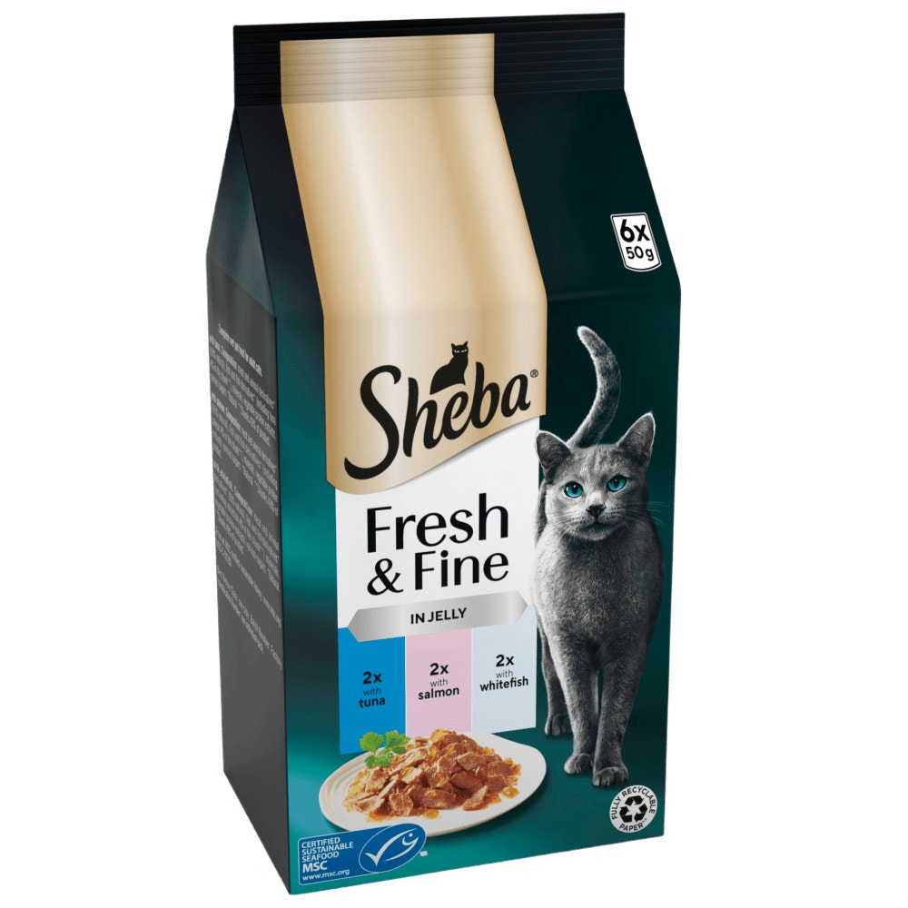 SHEBA® Fresh & Fine Adult Wet Cat Food Tuna & Salmon in Jelly 6x50g Pouches - 1
