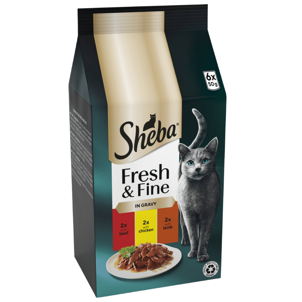 SHEBA® Fresh & Fine Adult Wet Cat Food Beef & Chicken Gravy 6 x 50g Pouches - 1