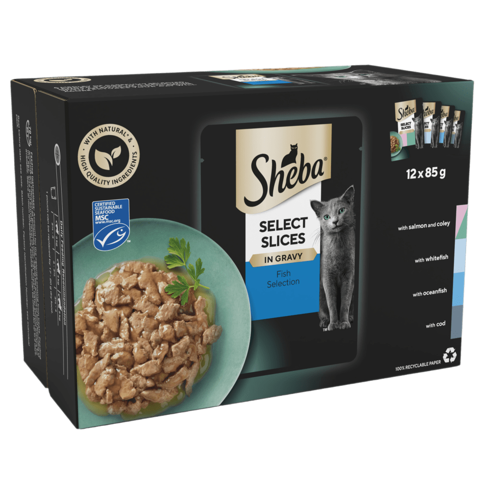 SHEBA® Select Slices Adult Wet Cat Food Fish Selection in Gravy 12 x 85g Pouch - 1