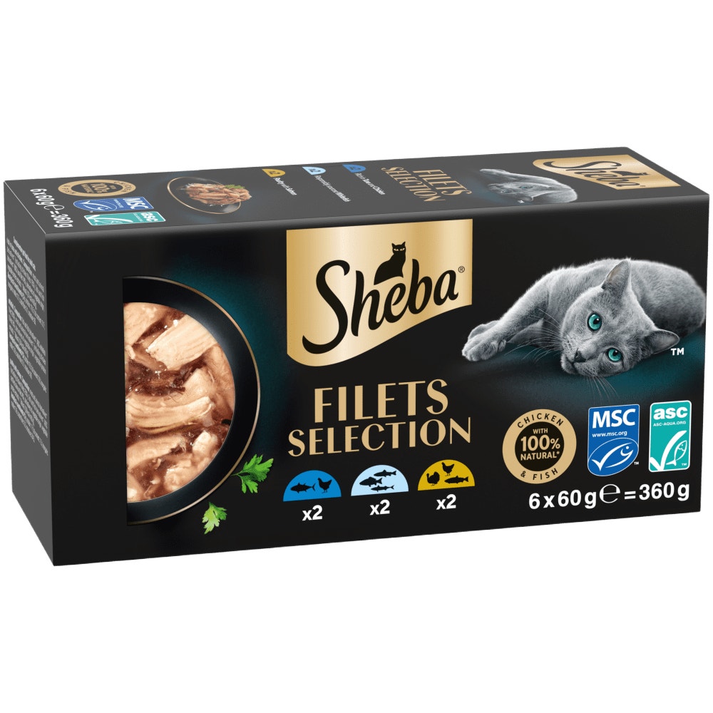 SHEBA Filets Adult Wet Cat Food With Poultry & Fish 6 x 60g Tray - 1
