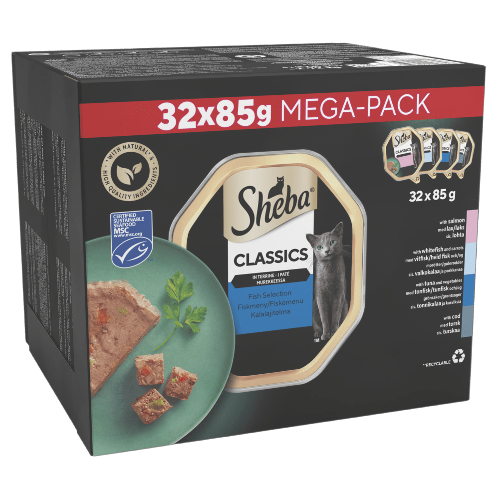 SHEBA® Classics Adult Wet Cat Food Ocean Selection in Terrine 32 x 85g Tray - 1