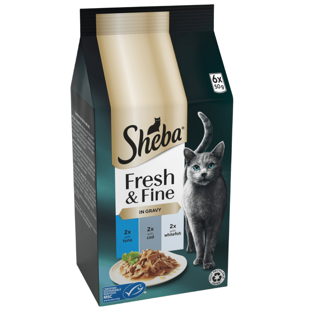 SHEBA® Fresh & Fine Adult Wet Cat Food Tuna and Cod in Gravy 6x50g Pouches - 1