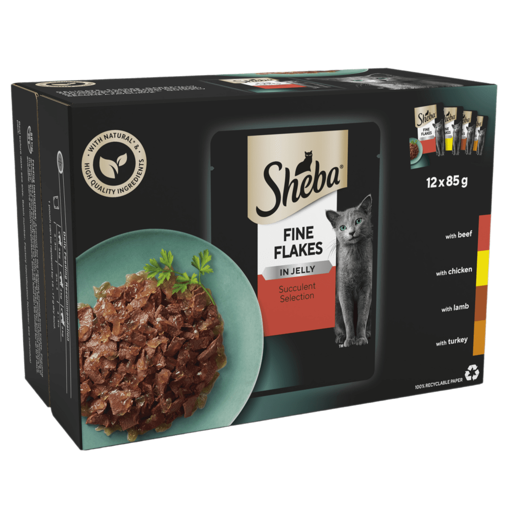 SHEBA® Fine Flakes Adult Wet Cat Food Succulent Selection in Jelly 12x85g Pouch - 1