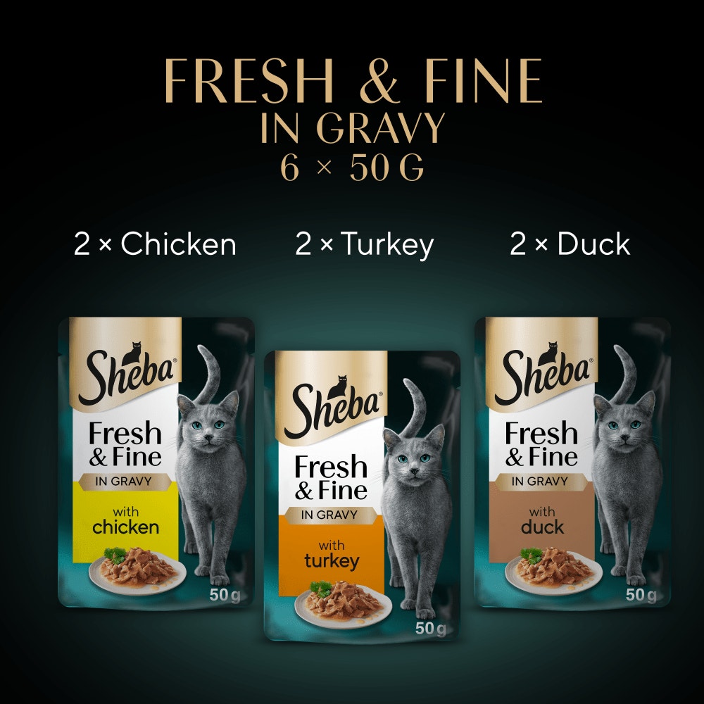 SHEBA® Fresh & Fine Adult Wet Cat Food Chicken &Turkey Gravy 6x50g Pouches - 6